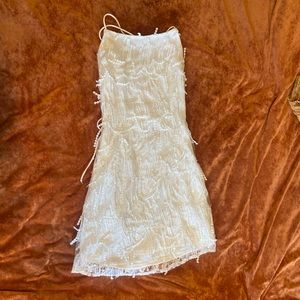 🤍 Lulus Making Magic White Fringe Lase-Up Mini Dress 🤍